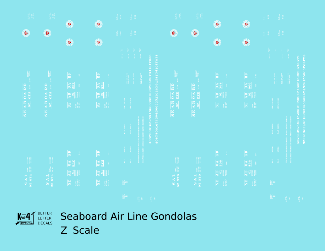 Seaboard Air Line 41 Ft Gondola White and Red