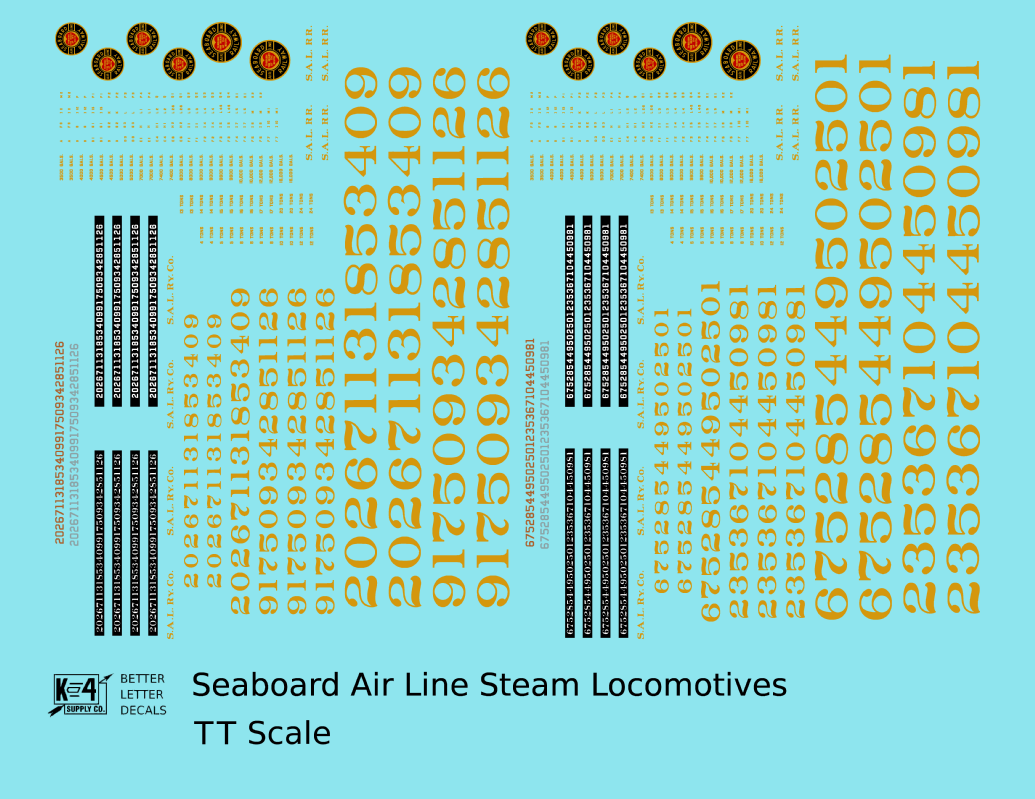 Seaboard Air Line Steam Locomotive Dulux Gold  - Decal - Choose Scale