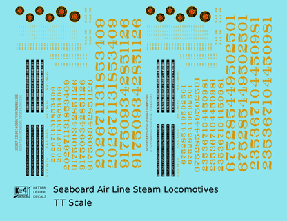 Seaboard Air Line Steam Locomotive Dulux Gold  - Decal - Choose Scale