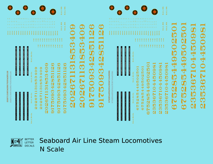 Seaboard Air Line Steam Locomotive Dulux Gold  - Decal - Choose Scale
