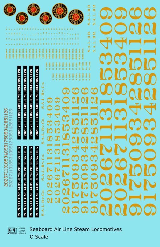 Seaboard Air Line Steam Locomotive Dulux Gold  - Decal Sheet