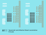 Savannah and Atlanta Diesel Locomotive Gold Southern Scheme - Decal - Choose Scale