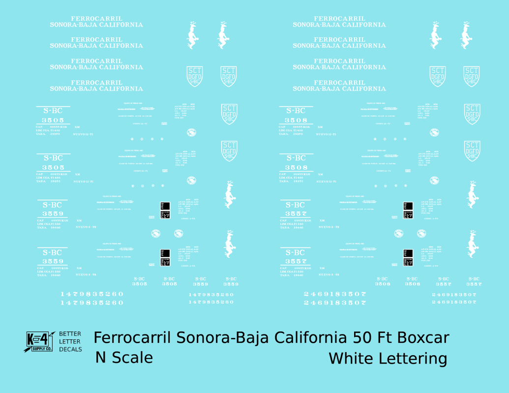 Ferrocarril Sonora Baja California 50 Ft Boxcar White SBC Mexico