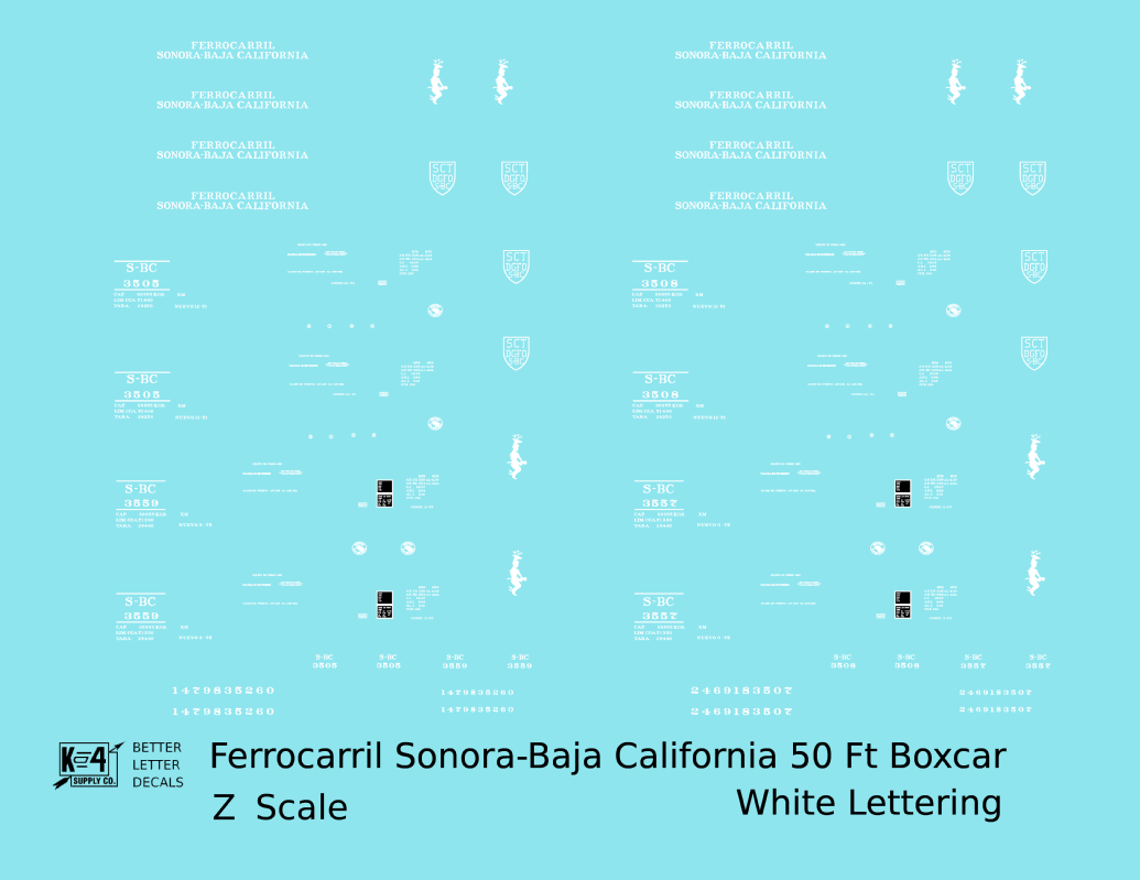Ferrocarril Sonora Baja California 50 Ft Boxcar White SBC Mexico