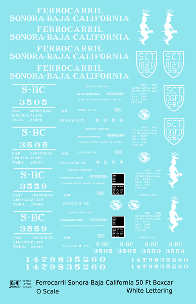 Ferrocarril Sonora Baja California 50 Ft Boxcar White SBC Mexico