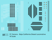 FC Sonora Baja California Diesel Locomotive White and Black  - Decal - Choose Scale