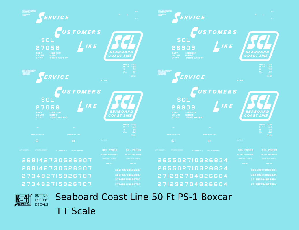 Seaboard Coast Line 50 Ft Steel Boxcar White