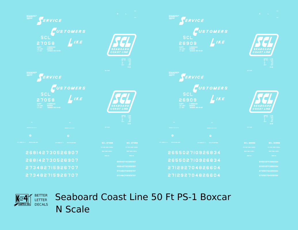 Seaboard Coast Line 50 Ft Steel Boxcar White