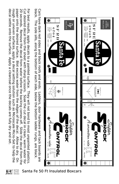 Santa Fe Rr-81, Rr-82 50 Ft Insulated Boxcars White and Yellow Shock Control
