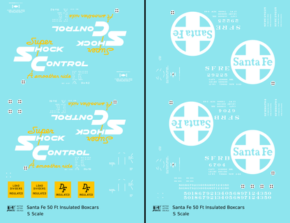 Santa Fe Rr-81, Rr-82 50 Ft Insulated Boxcars White and Yellow Shock Control
