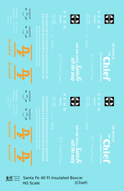Santa Fe Reefer Despatch 40 Ft Insulated Boxcar White and Orange Chief - Decal - Choose Scale
