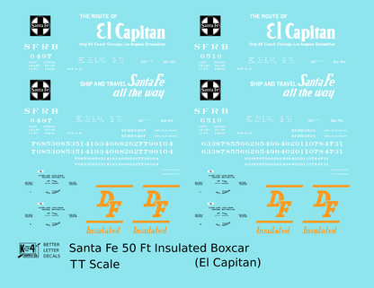 Santa Fe Reefer Despatch 50 Ft Insulated Boxcar White and Orange El Capitan - Decal - Choose Scale