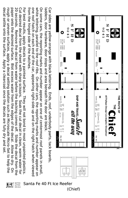 Santa Fe Reefer Despatch 40 Ft Ice Reefer Black Chief - Decal