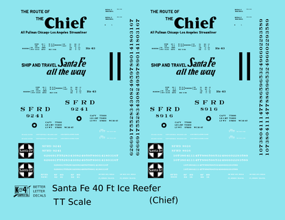 Santa Fe Reefer Despatch 40 Ft Ice Reefer Black Chief - Decal - Choose Scale