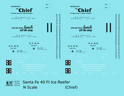 Santa Fe Reefer Despatch 40 Ft Ice Reefer Black Chief - Decal - Choose Scale