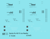 Santa Fe Reefer Despatch 40 Ft Ice Reefer Black Chief - Decal - Choose Scale