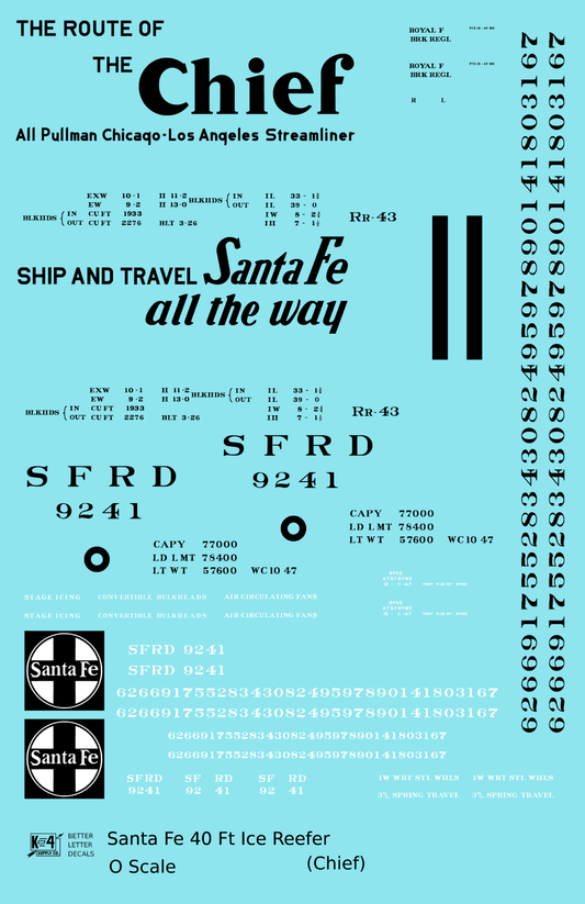 Santa Fe Reefer Despatch 40 Ft Ice Reefer Black Chief - Decal Sheet