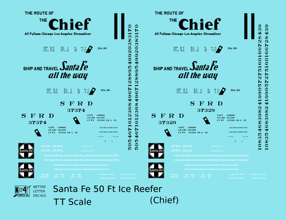 Santa Fe Reefer Despatch 50 Ft Ice Reefer Black Chief - Decal - Choose Scale