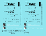 Santa Fe Reefer Despatch 50 Ft Ice Reefer Black Chief - Decal - Choose Scale