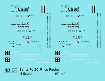 Santa Fe Reefer Despatch 50 Ft Ice Reefer Black Chief - Decal - Choose Scale