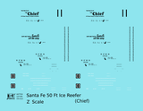 Santa Fe Reefer Despatch 50 Ft Ice Reefer Black Chief - Decal - Choose Scale