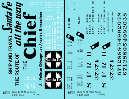 Santa Fe Reefer Despatch 50 Ft Ice Reefer Black Chief - Decal - Choose Scale