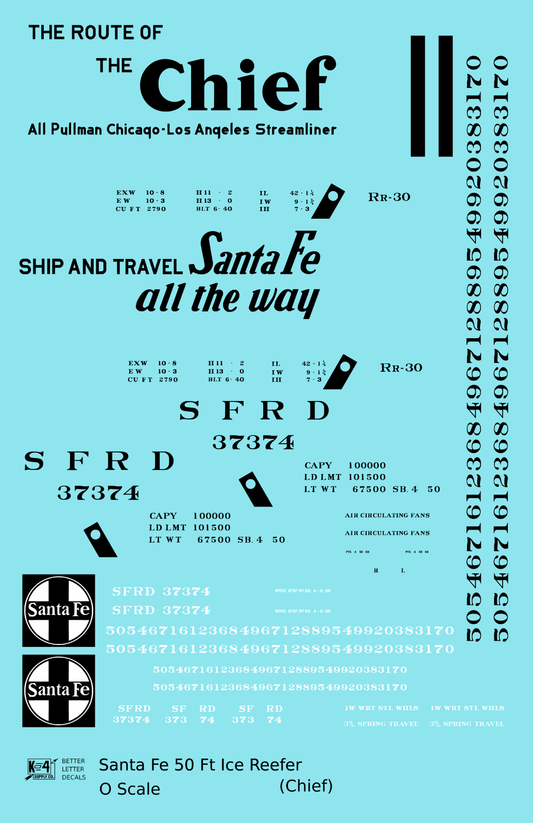 Santa Fe Reefer Despatch 50 Ft Ice Reefer Black Chief - Decal Sheet