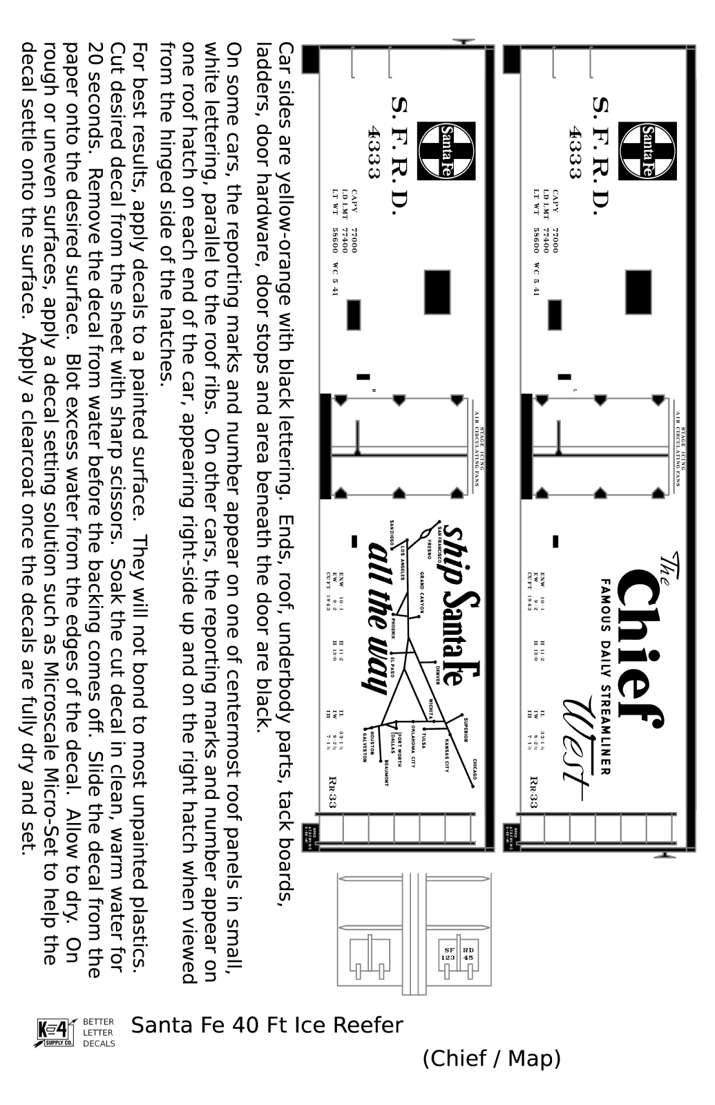 Santa Fe Reefer Despatch 40 Ft Ice Reefer Black Chief/Map - Decal
