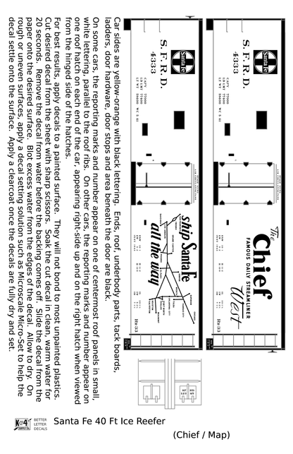 Santa Fe Reefer Despatch 40 Ft Ice Reefer Black Chief/Map - Decal