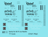 Santa Fe Reefer Despatch 40 Ft Ice Reefer Black Chief/Map - Decal - Choose Scale