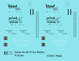 Santa Fe Reefer Despatch 40 Ft Ice Reefer Black Chief/Map - Decal - Choose Scale