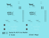 Santa Fe Reefer Despatch 40 Ft Ice Reefer Black Chief/Map - Decal - Choose Scale