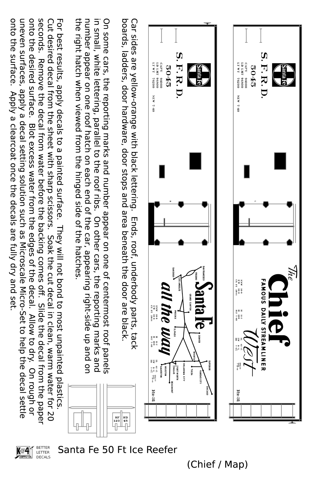 Santa Fe Reefer Despatch 50 Ft Ice Reefer Black Chief/Map - Decal