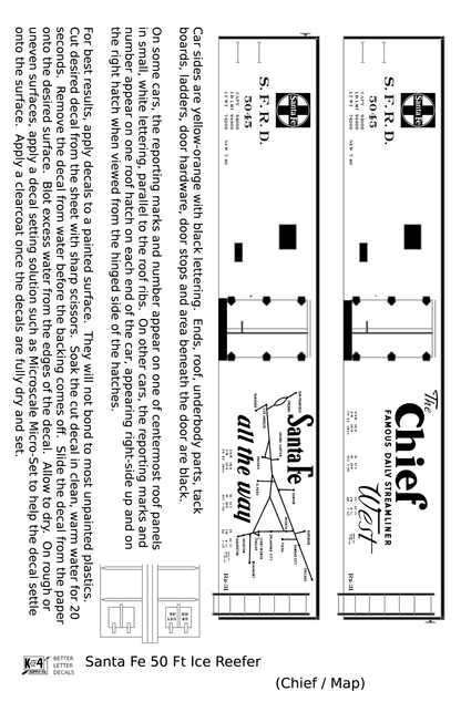Santa Fe Reefer Despatch 50 Ft Ice Reefer Black Chief/Map - Decal