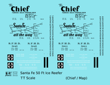 Santa Fe Reefer Despatch 50 Ft Ice Reefer Black Chief/Map - Decal - Choose Scale