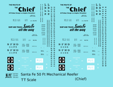 Santa Fe Reefer Despatch 50 Ft Mechanical Reefer Black Chief MTC - Decal - Choose Scale