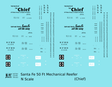 Santa Fe Reefer Despatch 50 Ft Mechanical Reefer Black Chief MTC - Decal - Choose Scale