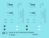 Santa Fe Reefer Despatch 50 Ft Mechanical Reefer Black Chief MTC - Decal - Choose Scale