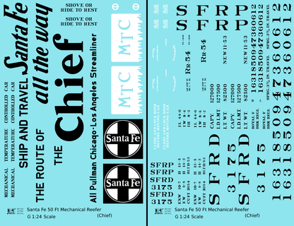 Santa Fe Reefer Despatch 50 Ft Mechanical Reefer Black Chief MTC - Decal - Choose Scale