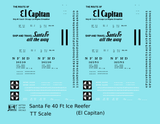 Santa Fe Reefer Despatch 40 Ft Ice Reefer Black El Capitan - Decal - Choose Scale