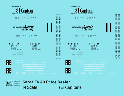 Santa Fe Reefer Despatch 40 Ft Ice Reefer Black El Capitan - Decal - Choose Scale