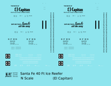 Santa Fe Reefer Despatch 40 Ft Ice Reefer Black El Capitan - Decal - Choose Scale