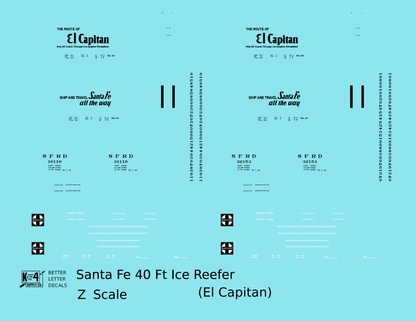 Santa Fe Reefer Despatch 40 Ft Ice Reefer Black El Capitan - Decal - Choose Scale