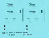 Santa Fe Reefer Despatch 40 Ft Ice Reefer Black El Capitan - Decal - Choose Scale