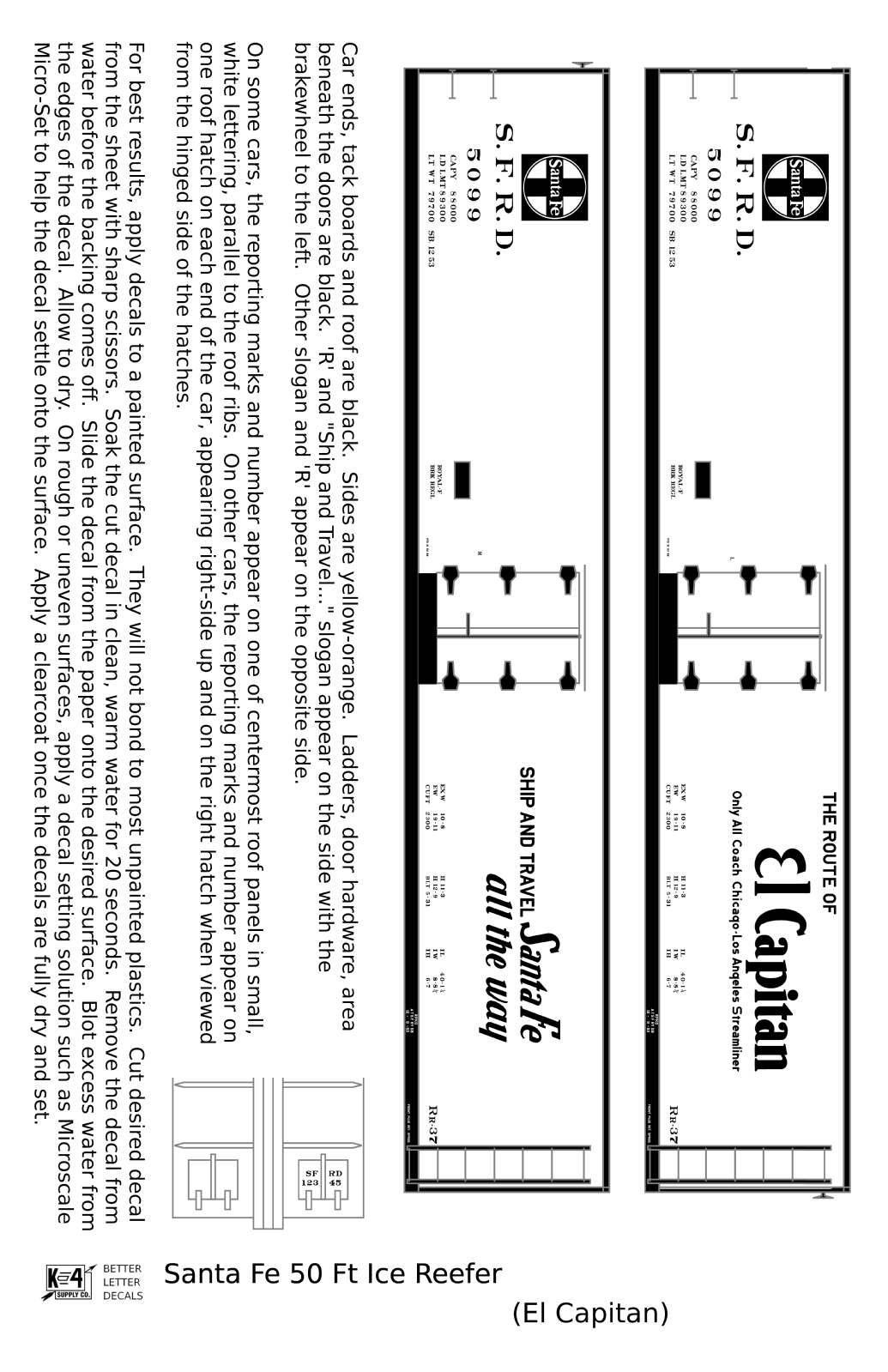 Santa Fe Reefer Despatch 50 Ft Ice Reefer Black El Capitan - Decal
