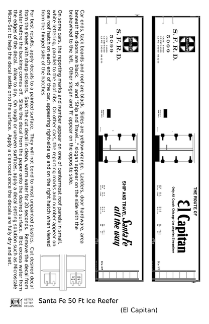 Santa Fe Reefer Despatch 50 Ft Ice Reefer Black El Capitan - Decal