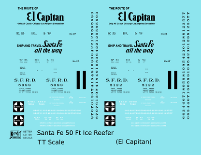 Santa Fe Reefer Despatch 50 Ft Ice Reefer Black El Capitan - Decal - Choose Scale