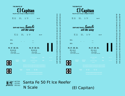 Santa Fe Reefer Despatch 50 Ft Ice Reefer Black El Capitan - Decal - Choose Scale