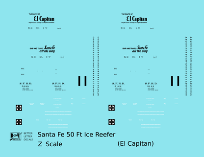 Santa Fe Reefer Despatch 50 Ft Ice Reefer Black El Capitan - Decal - Choose Scale