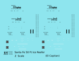 Santa Fe Reefer Despatch 50 Ft Ice Reefer Black El Capitan - Decal - Choose Scale